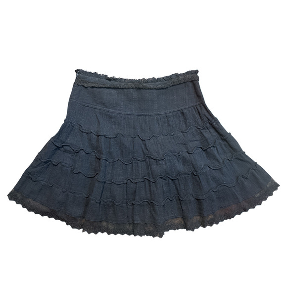 Y2K VTG Nick & Mo Black Fit & Flare Lace Ruched 100% Cotton Skirt Size 28 - Picture 2 of 4